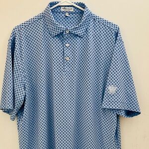 Peter Millar Crown Sport Men's Summer Comfort Polo Size L Blue Skulls Print